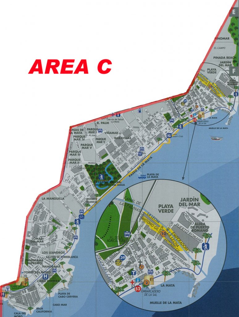 Map areas Torrevieja. Airport Manises Valencia and Elche Alicante Taxi Service