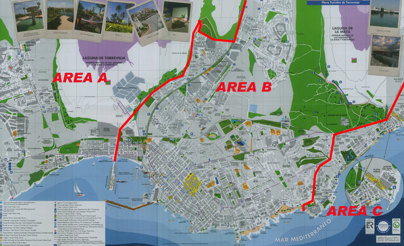 Map areas Torrevieja. Airport Corvera Murcia Taxi Service