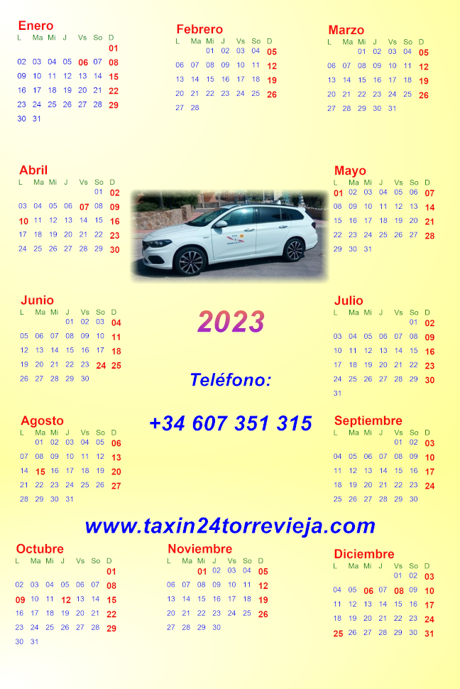 Calendario laboral Torrevieja Taxi 24
